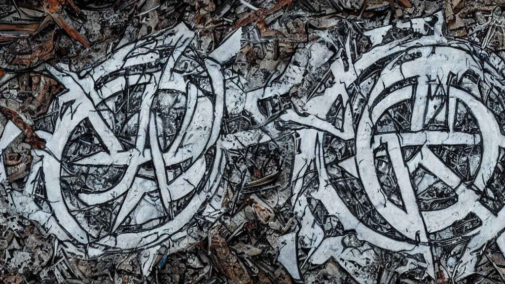 Image similar to close look at a sigil scribbled on the ground and the sigil shining white, inside a haunted destroyed house, trending on artstation, wide view, cinematic view, cinematic, 8 k, digital photo, unreal engine, colored paint, colorful paint, scary style