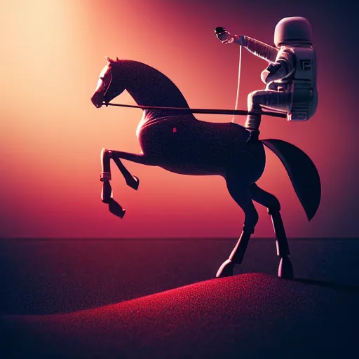 Image similar to photography of anthropomorphic horse riding on top of an astronaut horse back. from western by hiroyuki okiura and katsuhiro otomo and alejandro hodorovski style with many details by mike winkelmann and vincent di fate in sci - fi style. volumetric natural light photo on dsmc 3 system,