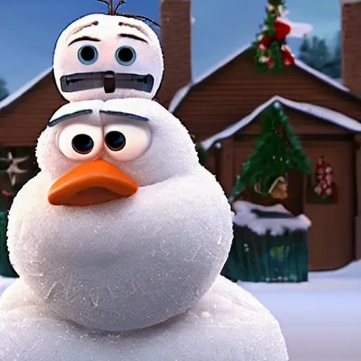 Image similar to donald trump as olaf the snowman. pixar animation. detaild.