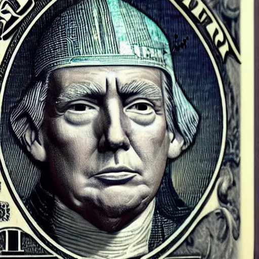 Image similar to donald trump, as a pharaoh on the new dollar bill