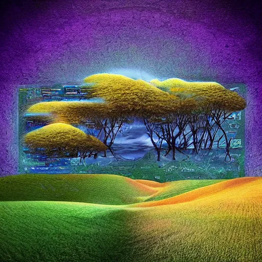 Prompt: a picture of nature merged with electronic devices, art on deviantart