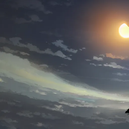 Prompt: concept art for a solar eclipse, Japan, by Makoto Shinkai, 4k, trending on artstation, trending on pixiv, dramatic lighting, village