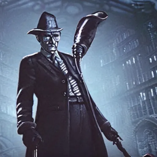 Image similar to “ a still of db cooper as a bloodborne boss ”