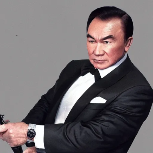 Image similar to Muscular Nursultan Nazarbayev stylized as James Bond