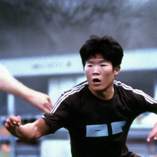 Prompt: movie still of the soccer player Son heung-min fighting the monster in the thing (1982),