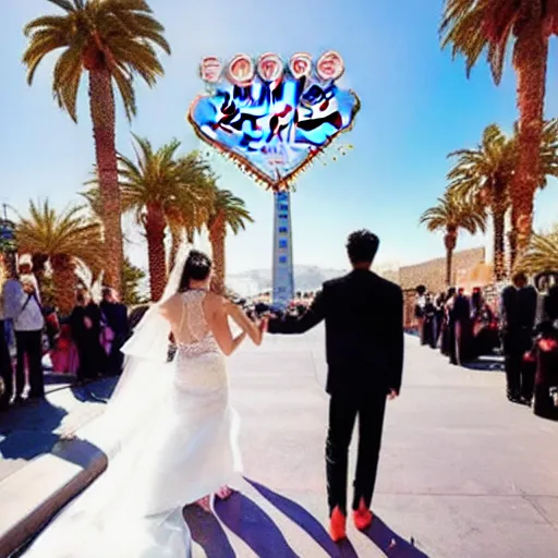 Image similar to taekook getting married in las vegas, 8 k, ultra realistic