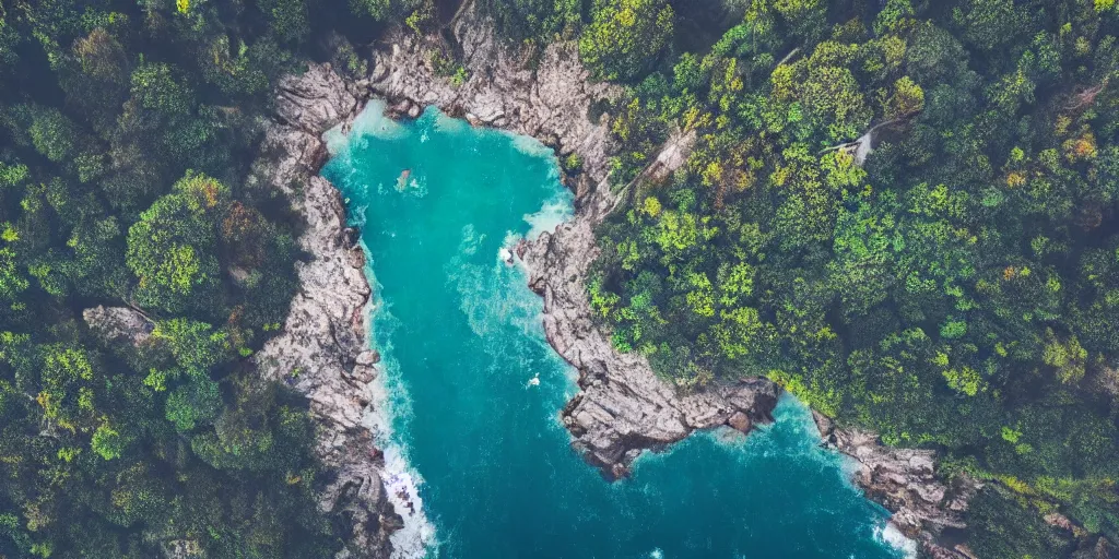 Image similar to nature landscape, aerial view, drone photography, cinematic, mountains and ocean