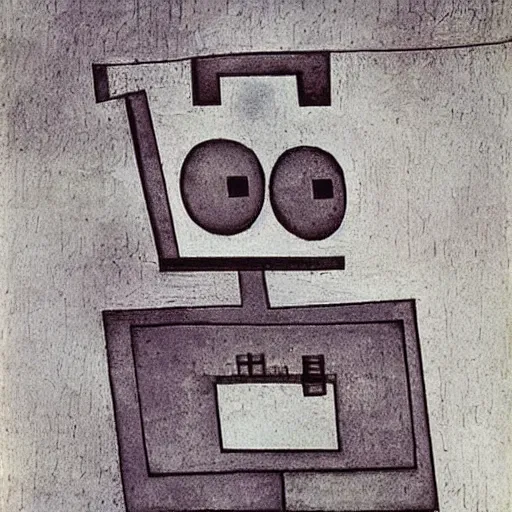 Image similar to a robot reading a book by paul klee