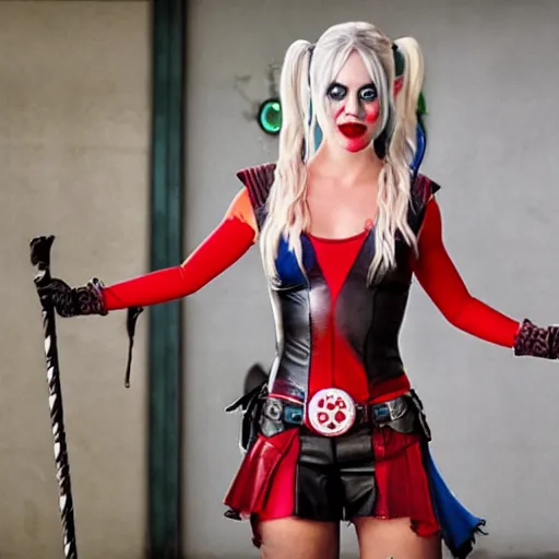 Image similar to A still of Kaley Cuoco as Harley Quinn