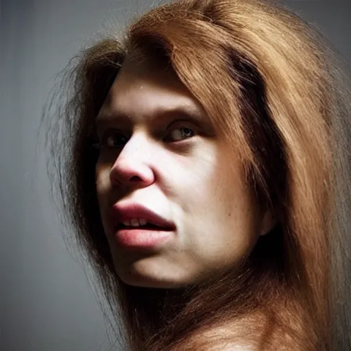 Image similar to “ pretty primitive Neanderthal woman posing as a model”