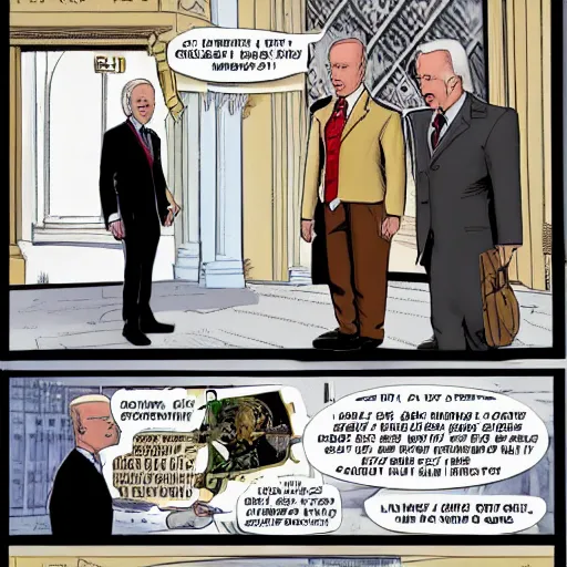 Prompt: marvel comic of The Tenth Doctor standing next to Joe Biden looking at Big Ben