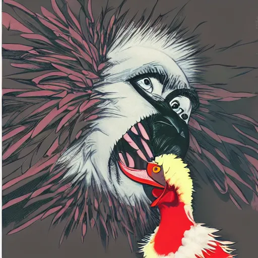 Image similar to illustration of big bird going crazy by ilya kuvshinov katsuhiro otomo