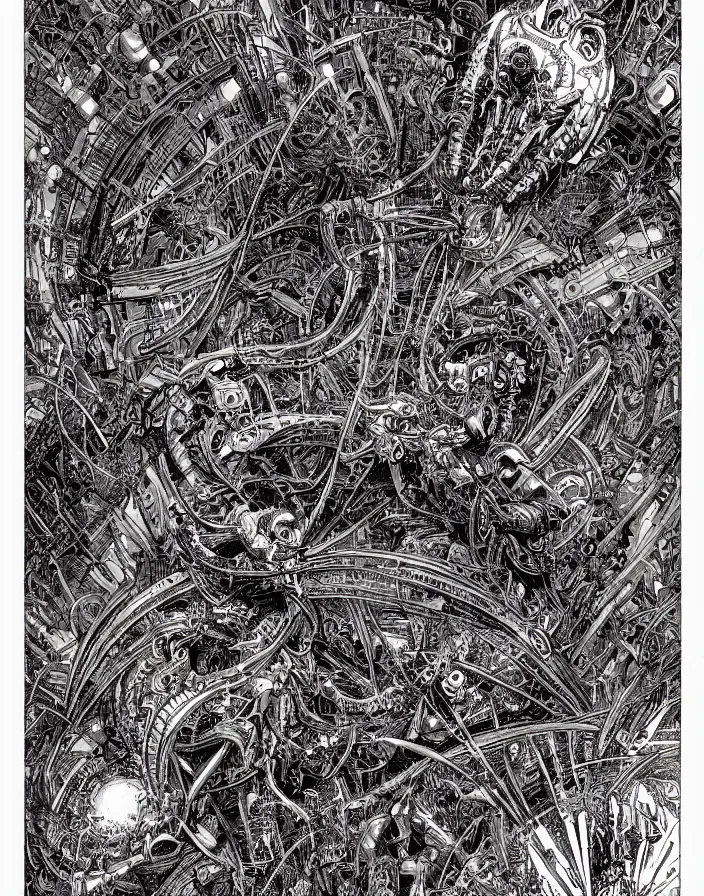 Image similar to hyper detailed industraial & utility by philippe druillet