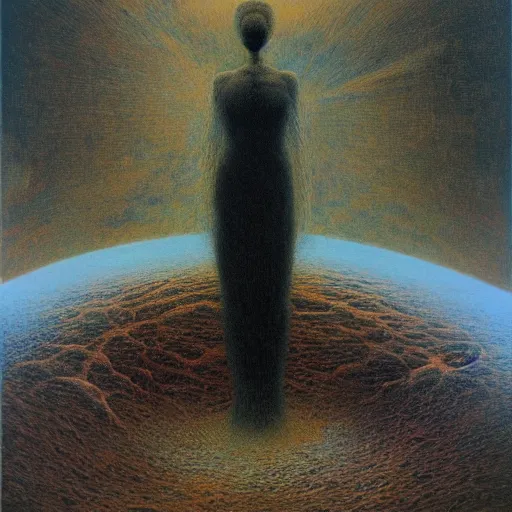 Image similar to the soul of universe by zdzisław beksinski, oil on canvas