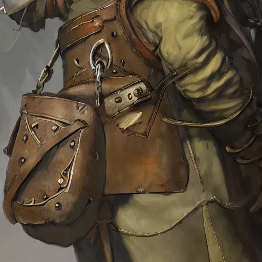 Image similar to close-up of medieval bags attached to belt, small bags made of cotton, detail, fantasy, style of Frank Frazetta, concept art, trending on artstation, Dungeon and Dragons