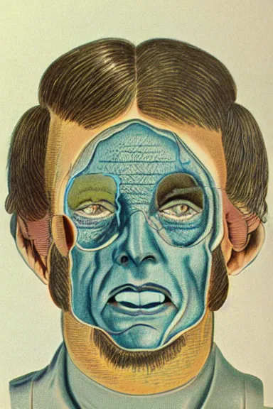 Image similar to A vintage scientific illustration from the 1970s of the Earth as a human face