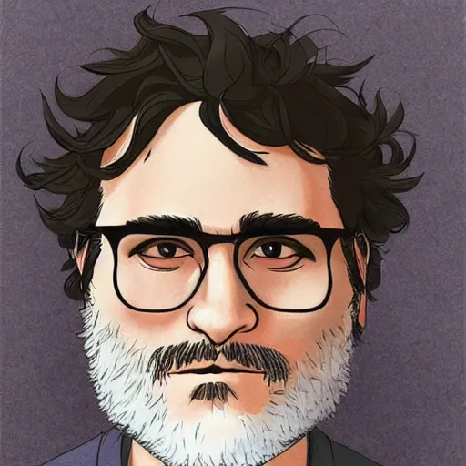 Prompt: joaquin phoenix miyazaki style, realistic ghibli