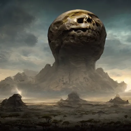 Image similar to the planet of enormous skulls, National Geographic photograph, hd winning, ArtStation, Deviantart HD screenshot , concept art