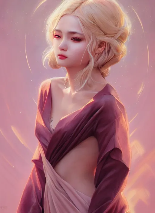 Image similar to dreamlike luxury stunning devil portrait, pale pink and gold kimono, art by artgerm, wlop, loish, ilya kuvshinov, 8 k realistic, hyperdetailed, beautiful lighting, detailed background, depth of field, symmetrical face, frostbite 3 engine, cryengine,