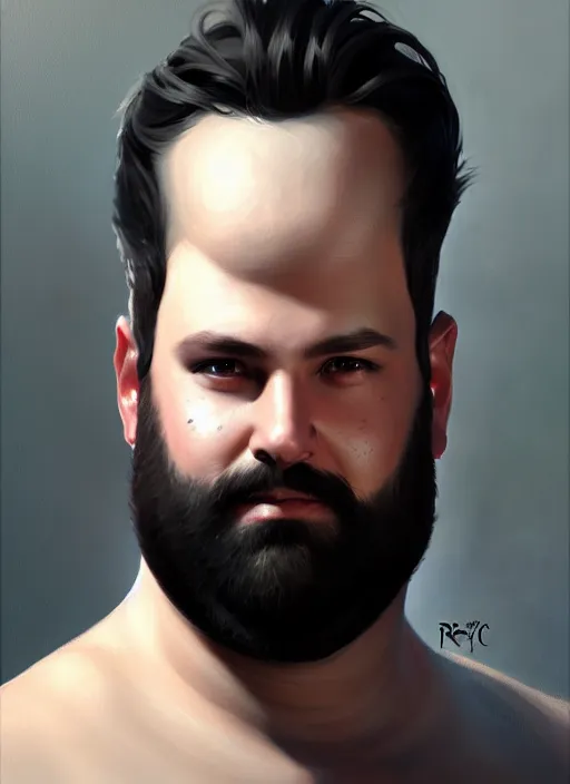 Image similar to a _ fantasy _ style _ portrait _ painting _ of white male short black hair chubby disconnected beard, rpg dnd oil _ painting _ unreal _ 5 _ daz. _ rpg _ portrait _ extremely _ detailed _ artgerm _ greg _ rutkowski _ greg