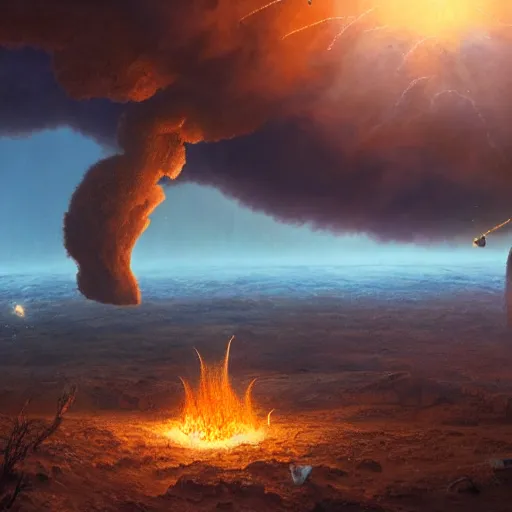 Image similar to Digital art of a meteorite containing an insect hive burning up in the atmosphere, Wayne Barlowe, Mike Winkelmann, Jessica Rossier 4k prehistoric geology