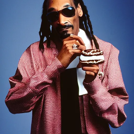 Prompt: Snoop Dogg holding a donut for a 1990s sitcom tv show, Studio Photograph, portrait, C 12.0