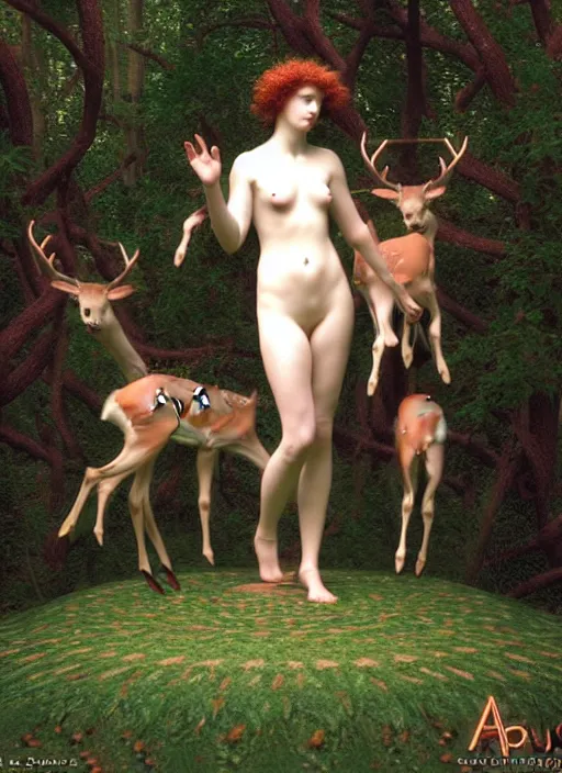 Prompt: pagan nymps dancing with fawns in a deep thorns bones bloody 3d vaporwave cyber forest in 5th dimensional space, by william-adolphe bouguereau and Austin Osman Spare and Takato Yamamoto, high resolution, rendered in octane 3d