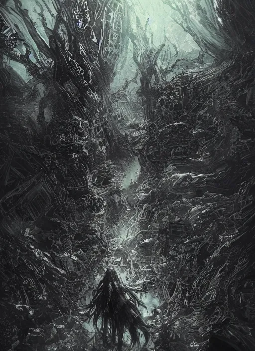 Image similar to an explosion of fractals, dark colors, sinister atmosphere, dramatic lighting, cinematic, establishing shot, extremely high detail, photo realistic, cinematic lighting, pen and ink, intricate line drawings, by Yoshitaka Amano, Ruan Jia, Kentaro Miura, Artgerm, post processed, concept art, artstation, matte painting, style by eddie mendoza, raphael lacoste, alex ross