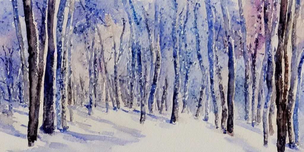 Image similar to a watercolor painting of trees in the snow by eero snellman, pixabay contest winner, modern european ink painting, watercolor, impressionism, painterly