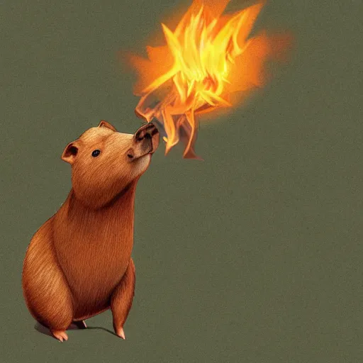 Prompt: Drawing of a capybara spitting fire. Digital Art. High Quality. High Fidelity.