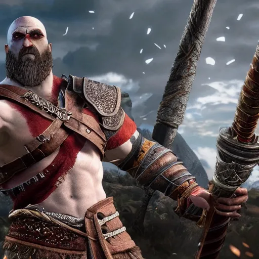 Prompt: kratos the god of war in the witcher 3 universe