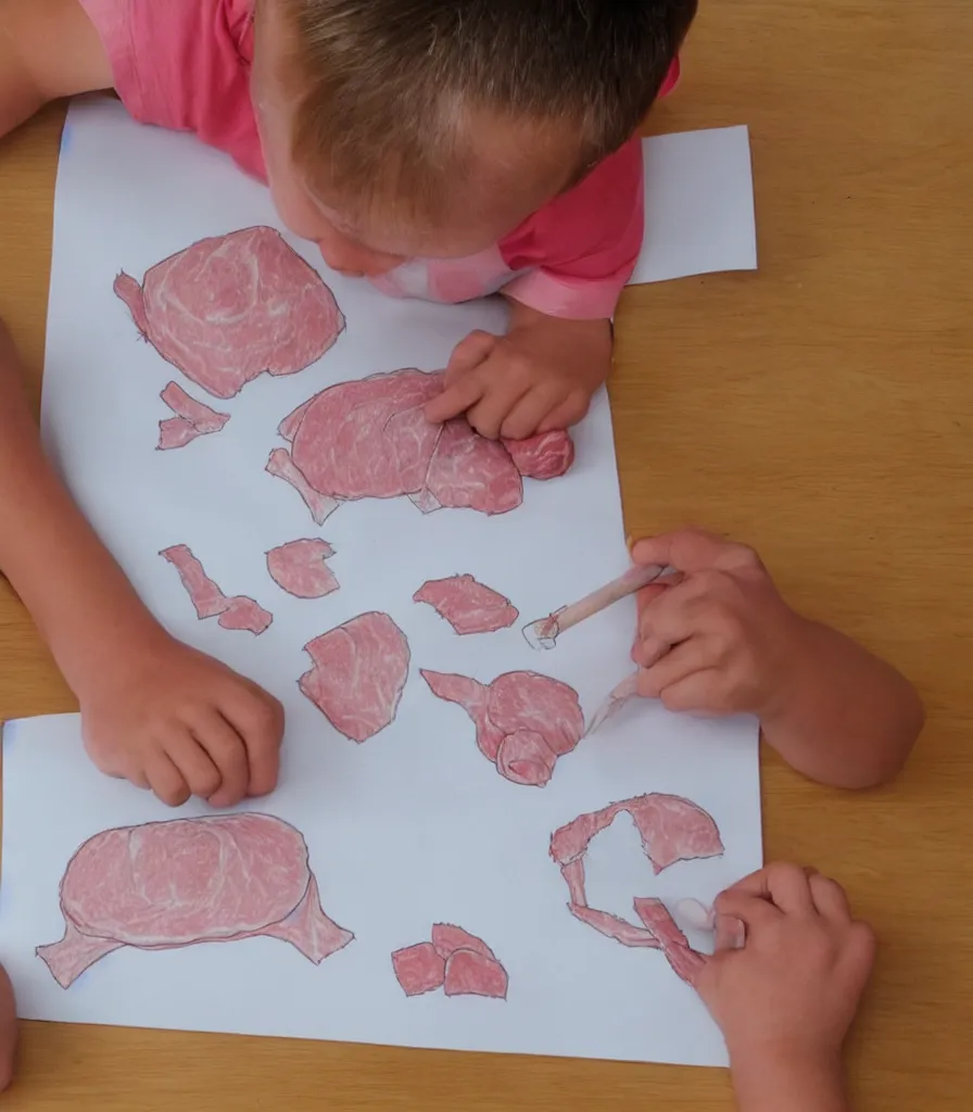 Image similar to kid drawing of uncooked meat