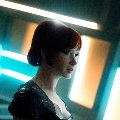 Prompt: movie still of christina hendricks in tron : legacy ( 2 0 1 0 )