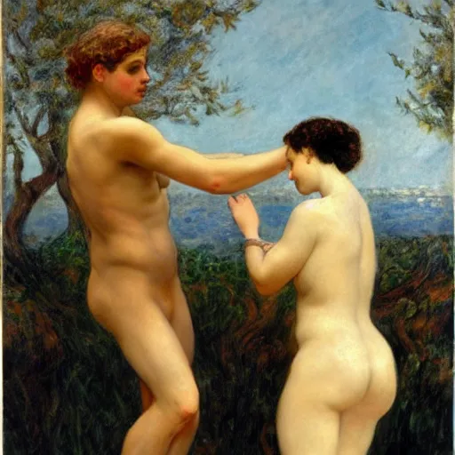 Image similar to painting of psyche and eros, 1 9 0 1, highly detailed, vivid, high quality