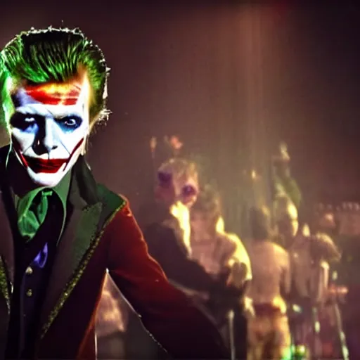 Image similar to awe inspiring David Bowie pkaying The Joker 8k hdr movie still dynamic lighting