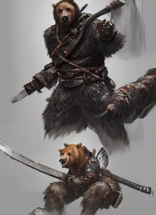 Image similar to samurai werebear, d & d, fantasy, portrait, highly detailed, digital painting, trending on artstation, concept art, sharp focus, illustration, art by artgerm and greg rutkowski and magali villeneuve