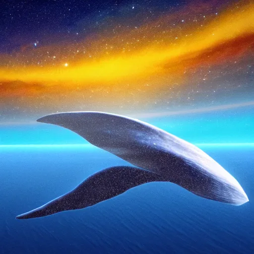 Prompt: Large blue whales swimming in space, colorful, beautiful, cinematic, golden ratio, high detail, unreal engine,