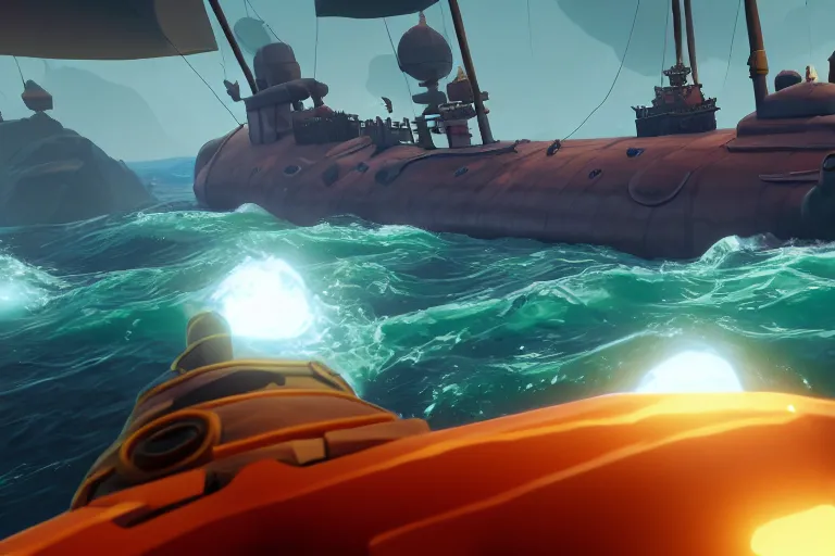 Image similar to gameplay screenshot of a submarine in sea of thieves, unreal, 4 k