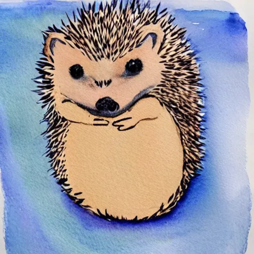 Image similar to a hedgehog in a cozy blanket on a rainy day, watercolor and ink by Usman Connor