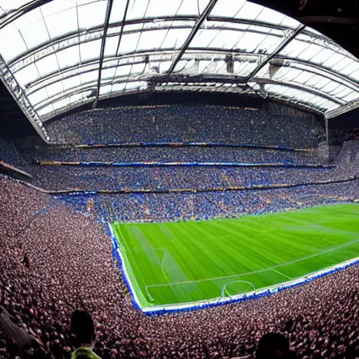 Prompt: friends arena in stockholm, a dinosaur in the middle of the pitch