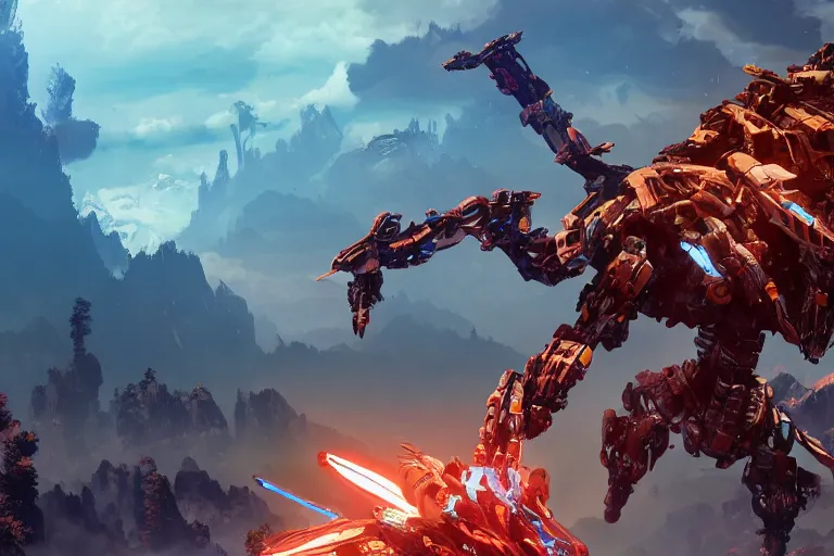 Image similar to strider machine mecha animal beast robot of horizon forbidden west horizon zero dawn bioluminiscence global illumination ray tracing hdr fanart arstation by sung choi and eric pfeiffer and gabriel garza and casper konefal