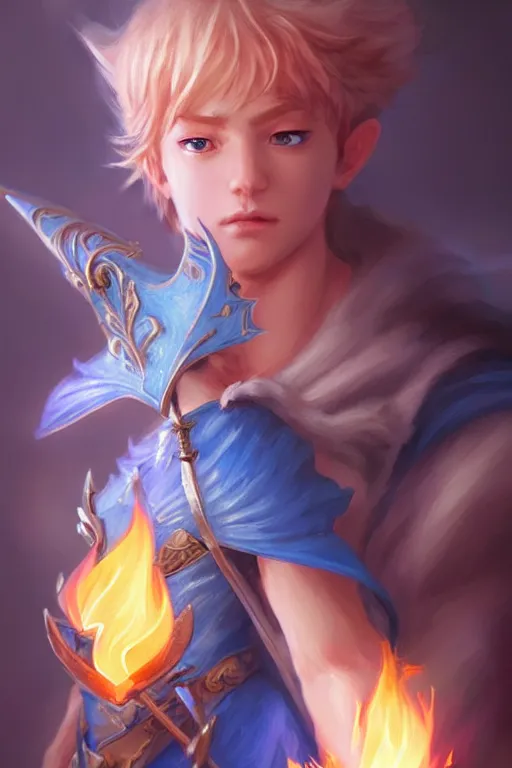 Prompt: legendary fairy prince hold flame staff, blue energy, highly detailed, d & d, fantasy, highly detailed, digital painting, trending on artstation, concept art, sharp focus, illustration, global illumination, ray tracing, realistic shaded, art by artgerm and greg rutkowski and fuji choko and viktoria gavrilenko and hoang lap