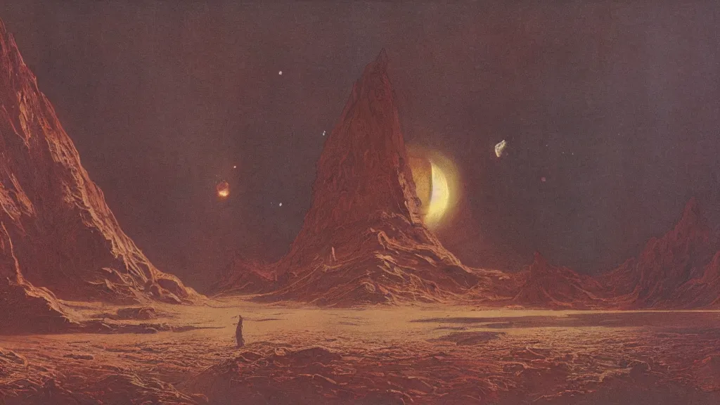 Image similar to otherworldly atmosphere of the first spaceship on venus by arthur haas and bruce pennington and john schoenherr, cinematic matte painting