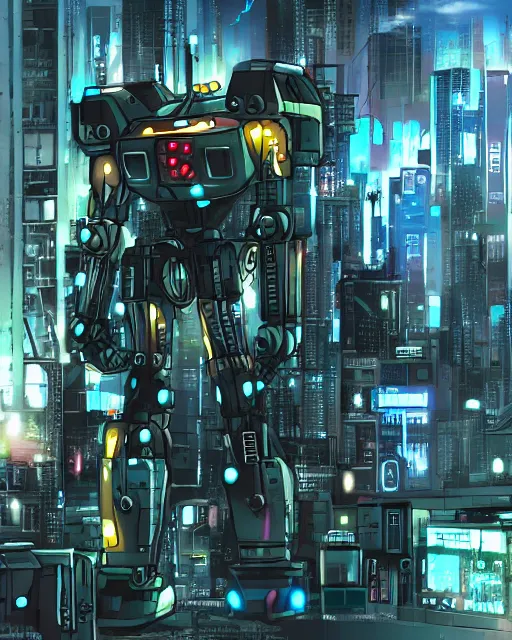 Image similar to mecha version of the tinman, danguiz, cyberpunk city street background