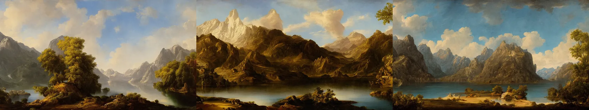 Prompt: lakeside mountains, baroque