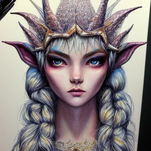 Image similar to Colored pencil art on paper, Frost Elf, highly detailed, artstation, MasterPiece, Award-Winning, Caran d'Ache Luminance