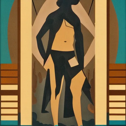 Image similar to an art deco mural with a male beauty theme