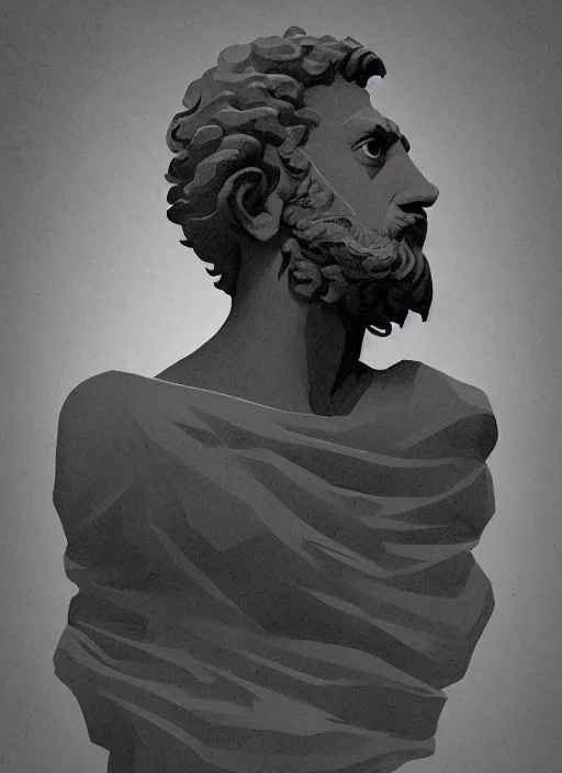 Prompt: stone statue of marcus aurelius in a dark landscape, epic lighting, in the style of artgerm and charlie bowater and atey ghailan and mike mignola, vibrant colors, hard shadows, strong rim light, comic cover art, plain background, trending on artstation