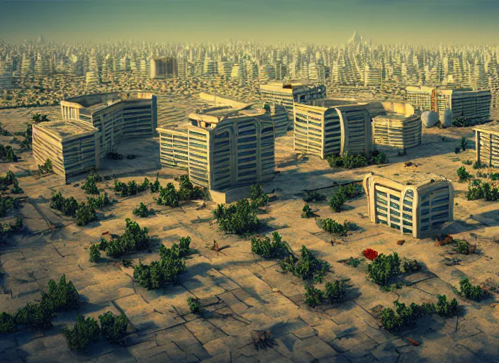 Image similar to ashgabat in ruins, highly detailed, 4 k, hdr, award - winning, octane render, artstation