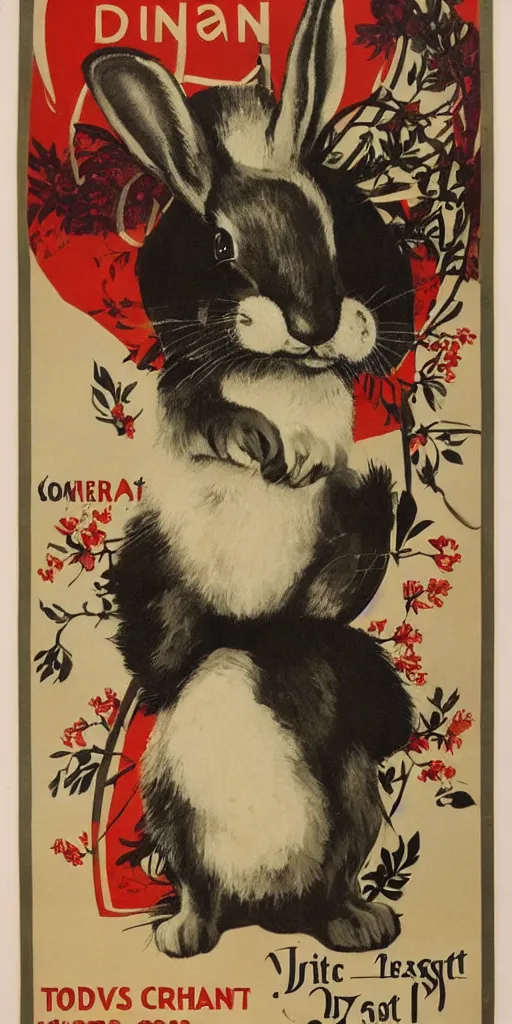 Image similar to a 1 9 2 0 s poster advertising a rabbit